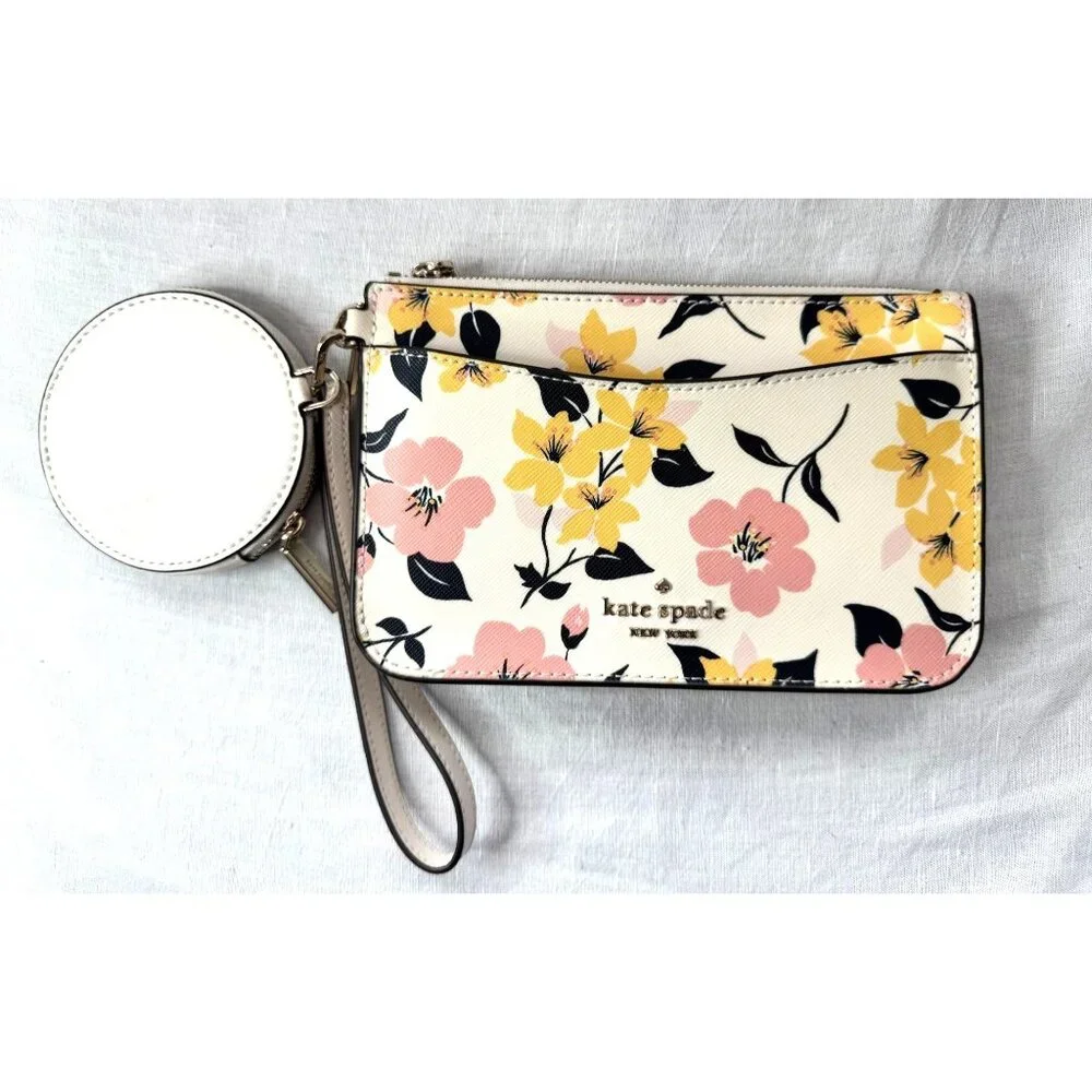Kate Spade Staci Lily Bloom Floral Print 3fer - Wristlet, Coin Pouch & Card Hold